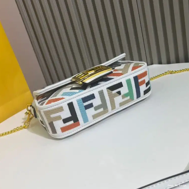 Cheap Bag Mini In Baguette White Canvas Multi Fendi FF Motif 0508